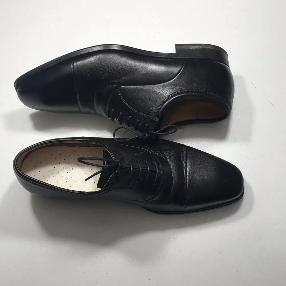 Magnanni Black Leather Cap-Toe Oxfords Size 11 SB-
